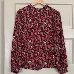 LOFT Red and White Graphic Blouse